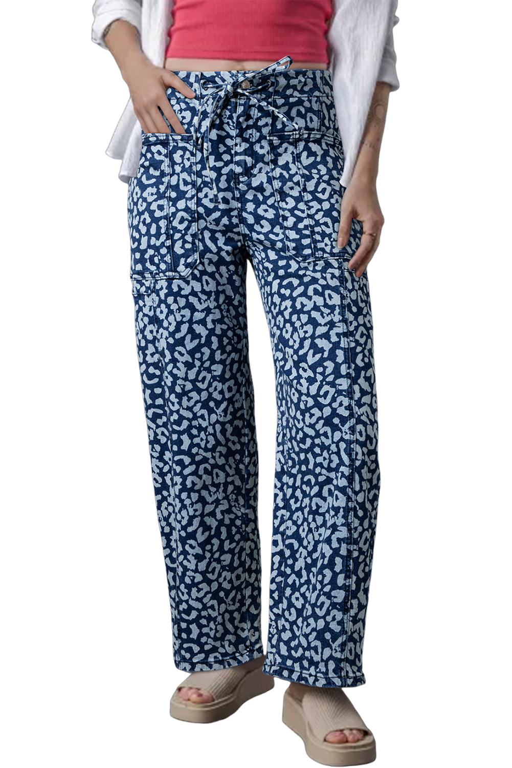 Leopard print blue jeans