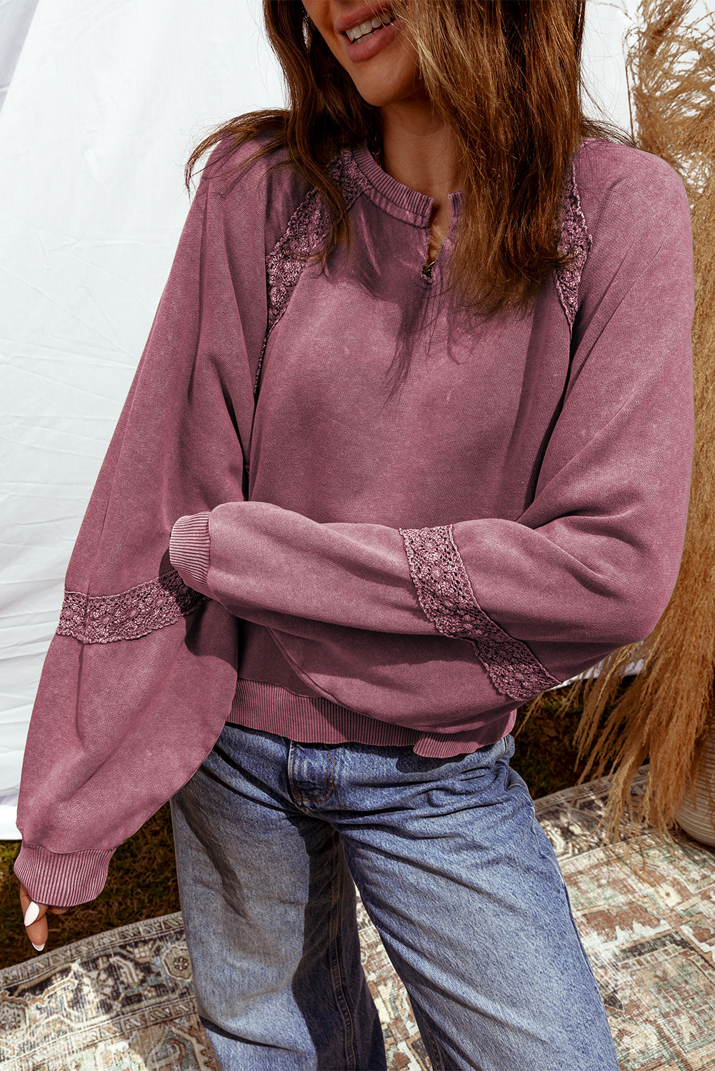 Lace Mineral Wash Baggy Sweatshirt FB
