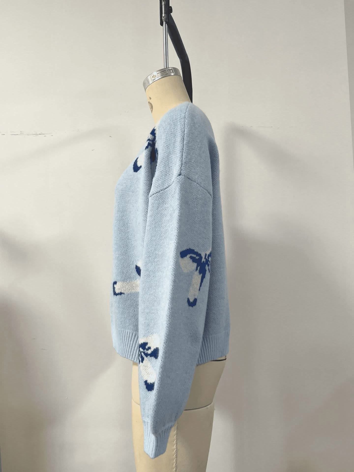 BOWS JACQUARD KNIT SWEATER FR