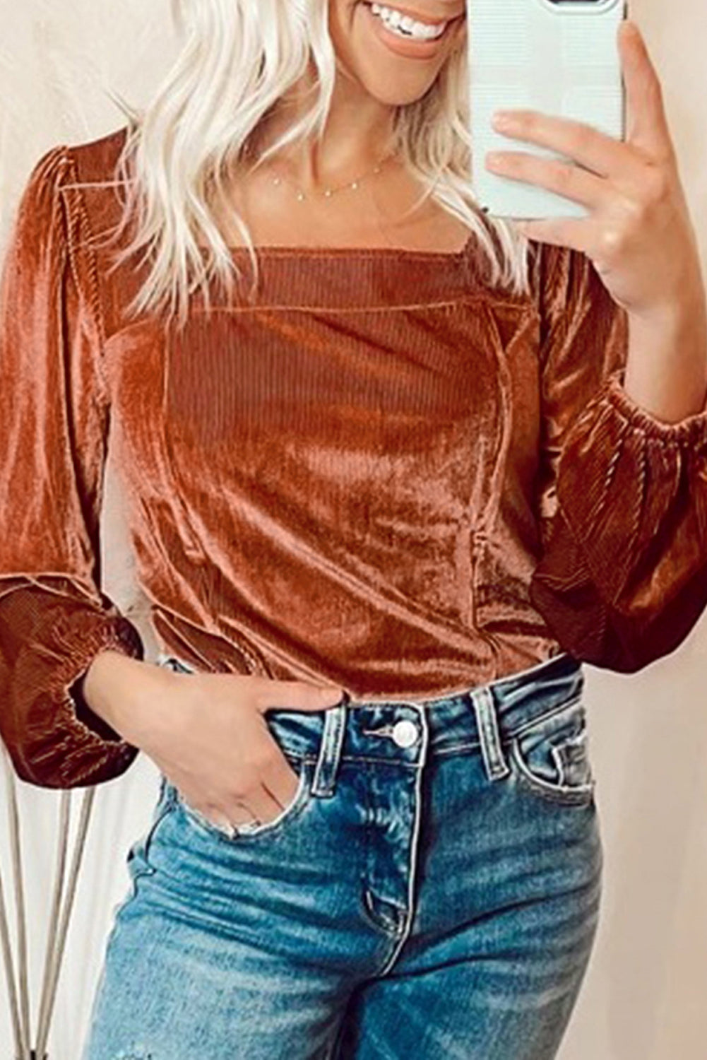 Clay Velvet Ribbed Top RTS