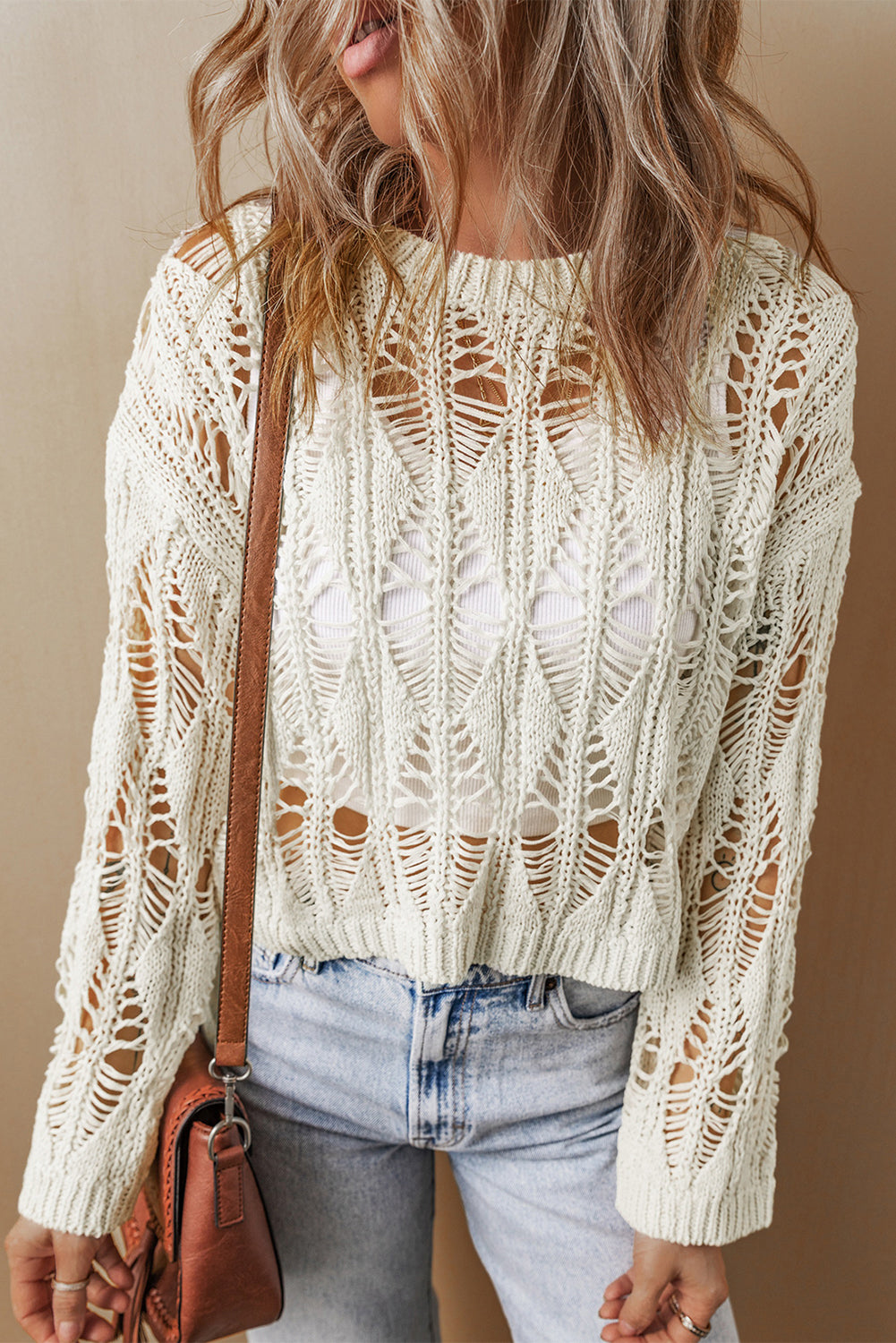 White Crochet Sweater FB