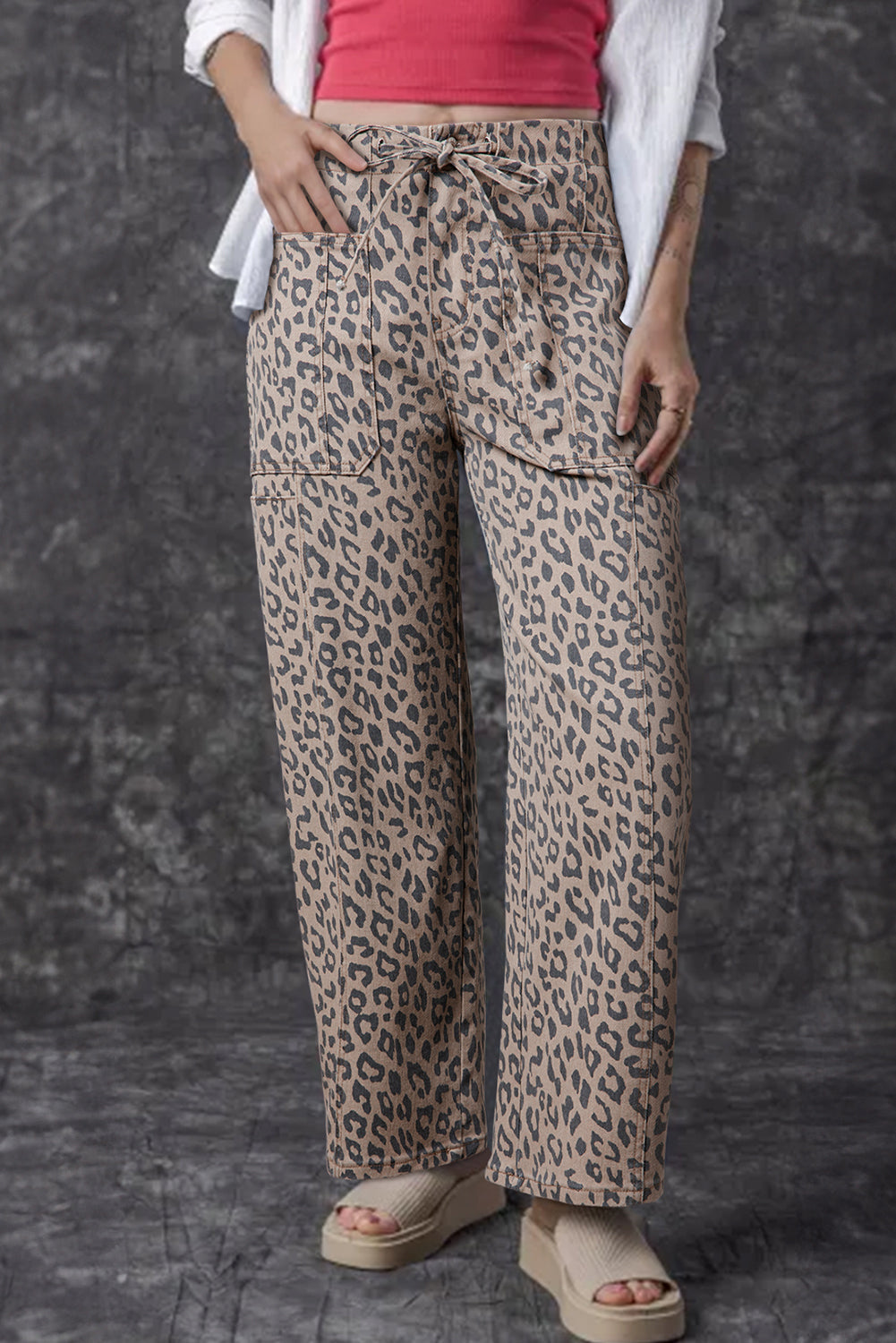 Leopard Print Wide Leg Jeans