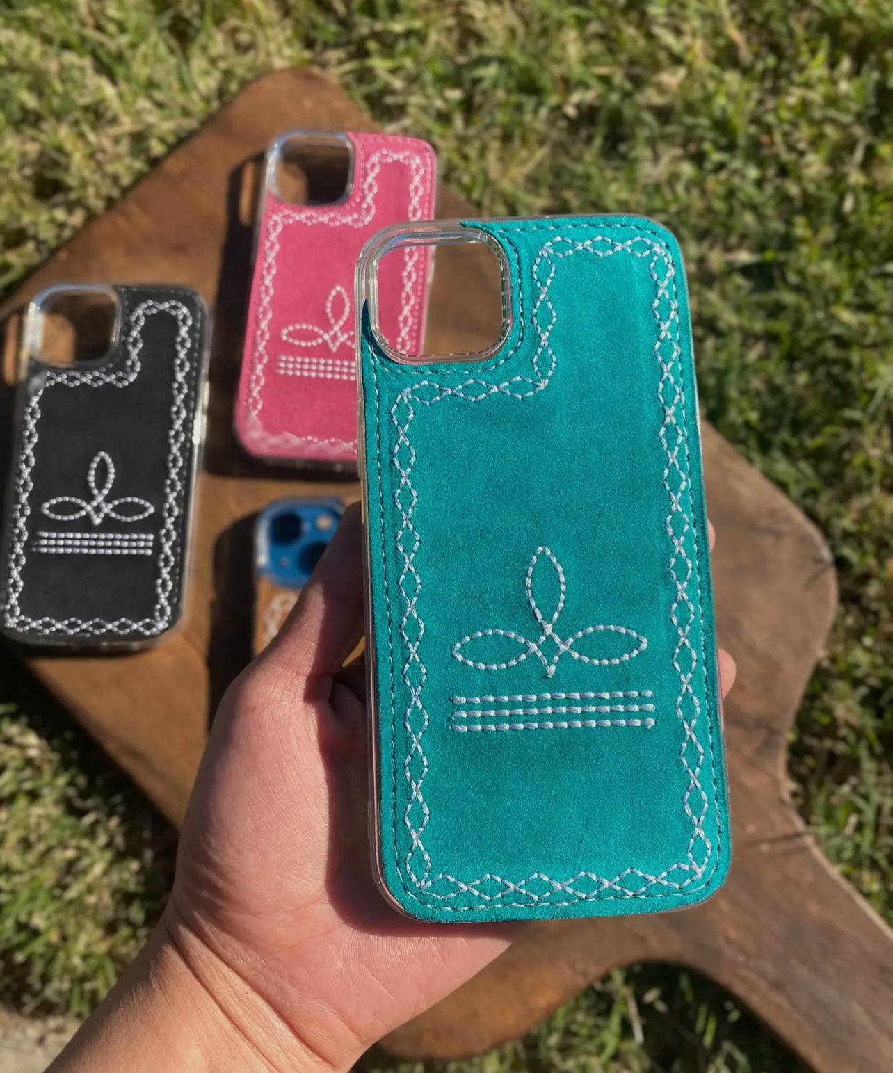 Boot stitch suede leather phone case