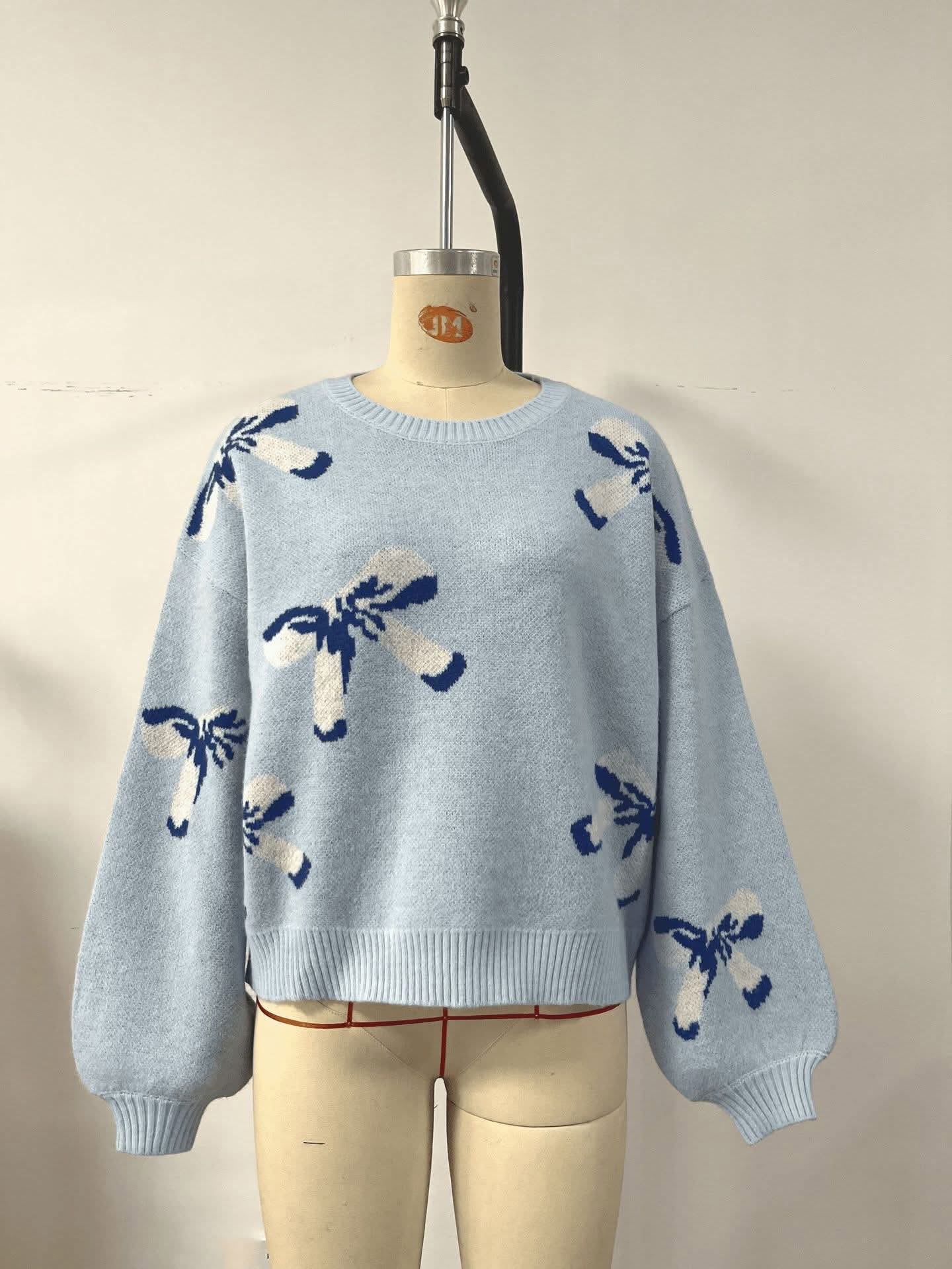 BOWS JACQUARD KNIT SWEATER FR