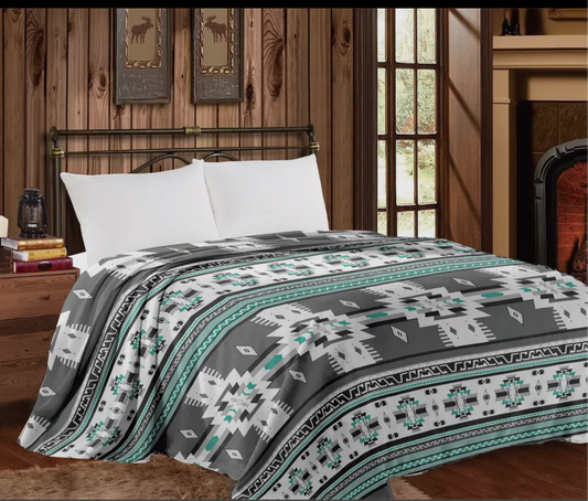 Gray Aztec thin throw blanket