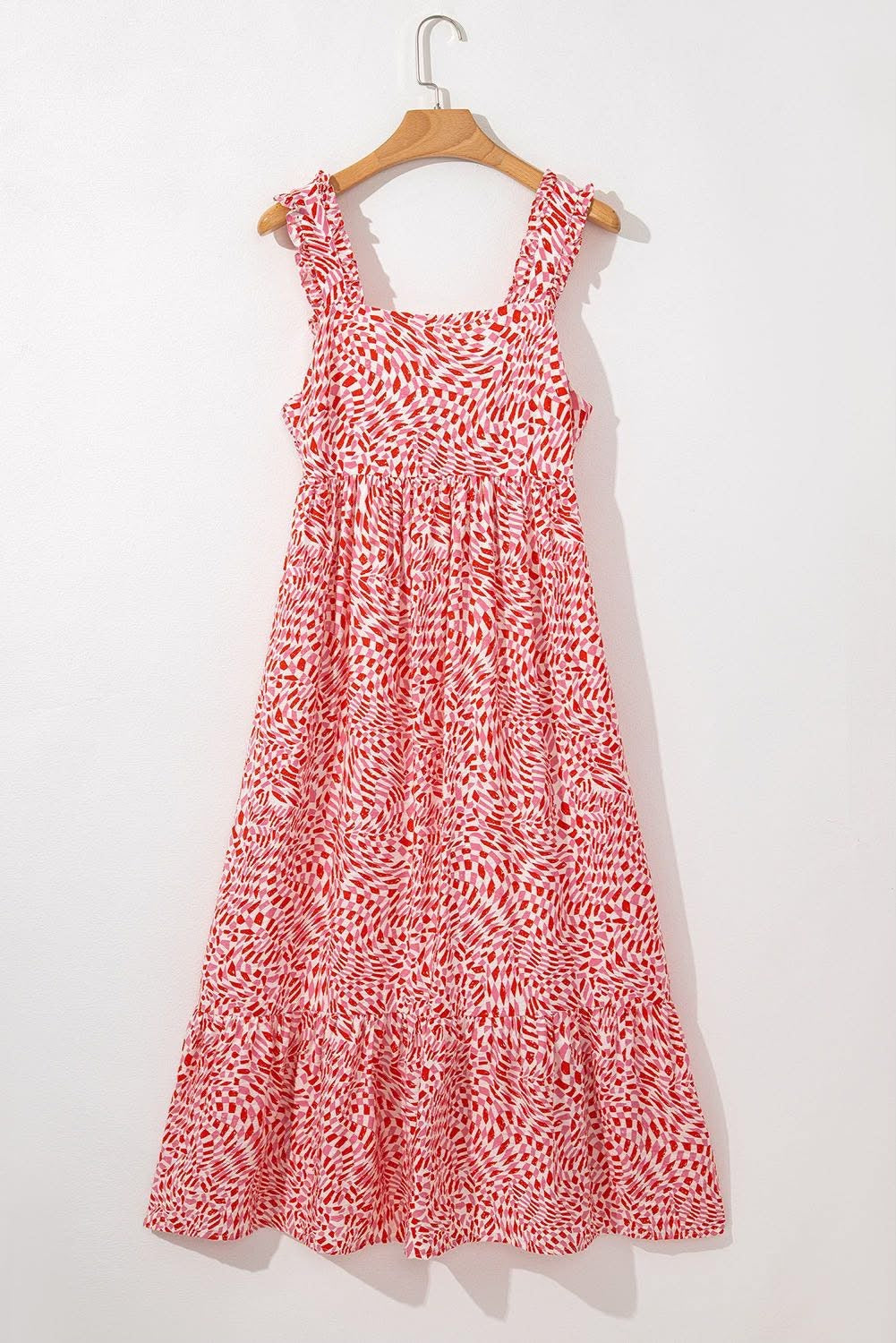 Pink and Red Print Midi Dress