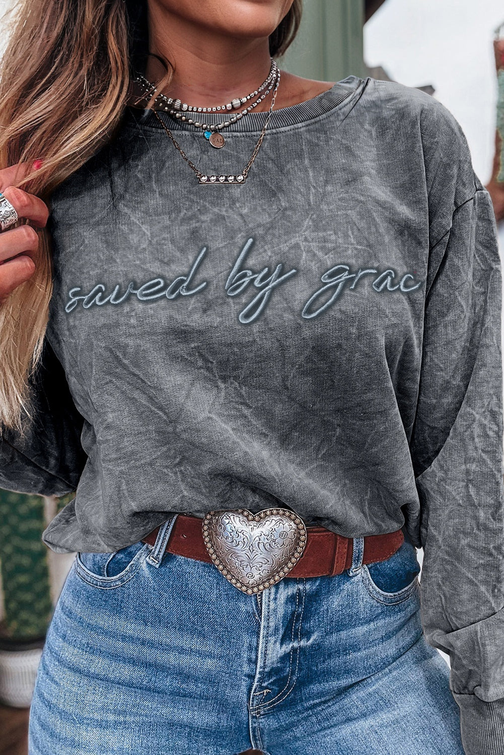 Saved by Grace Embroidery Sweatshirt FB