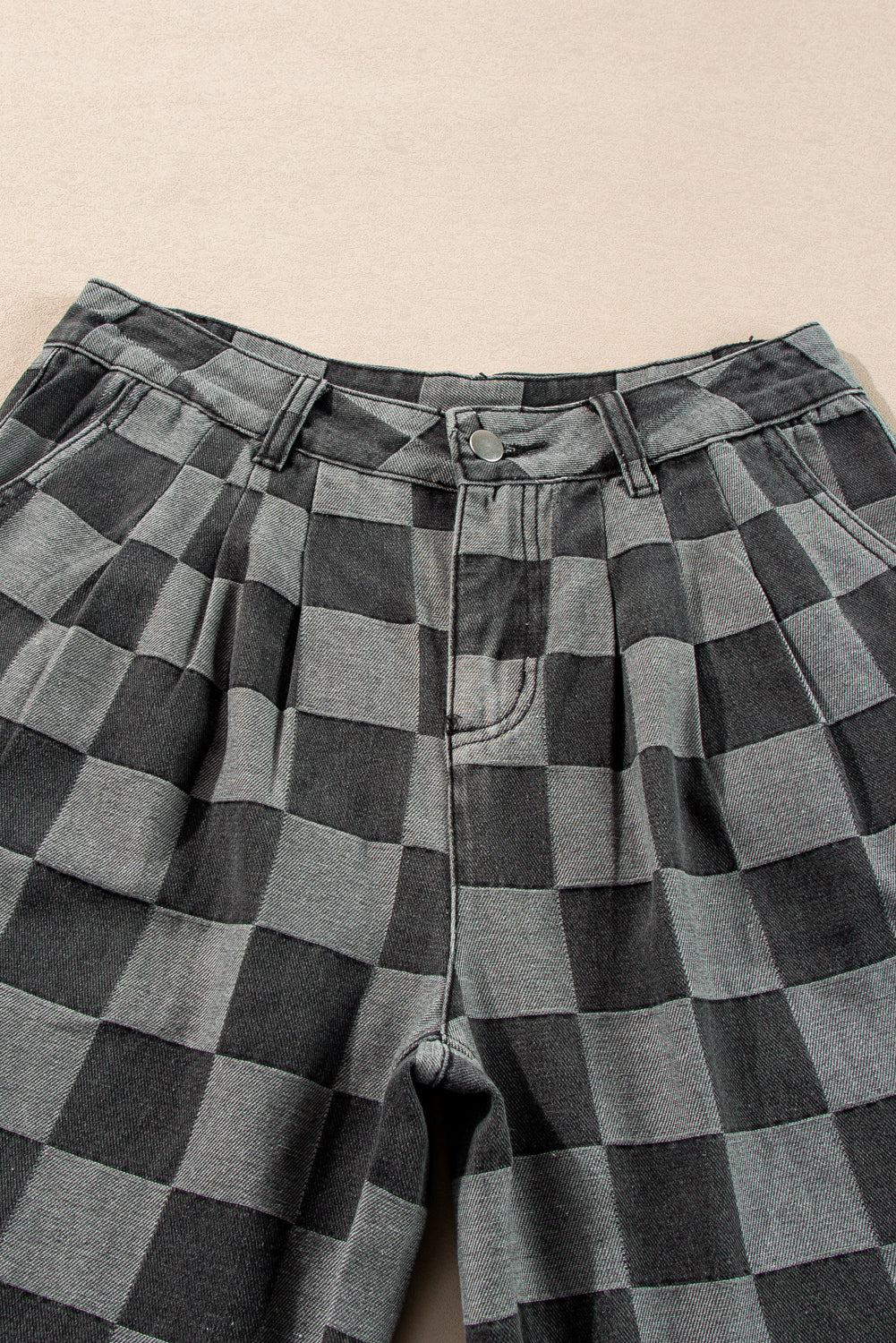 Checkered Light Washed Wide Leg Jeans