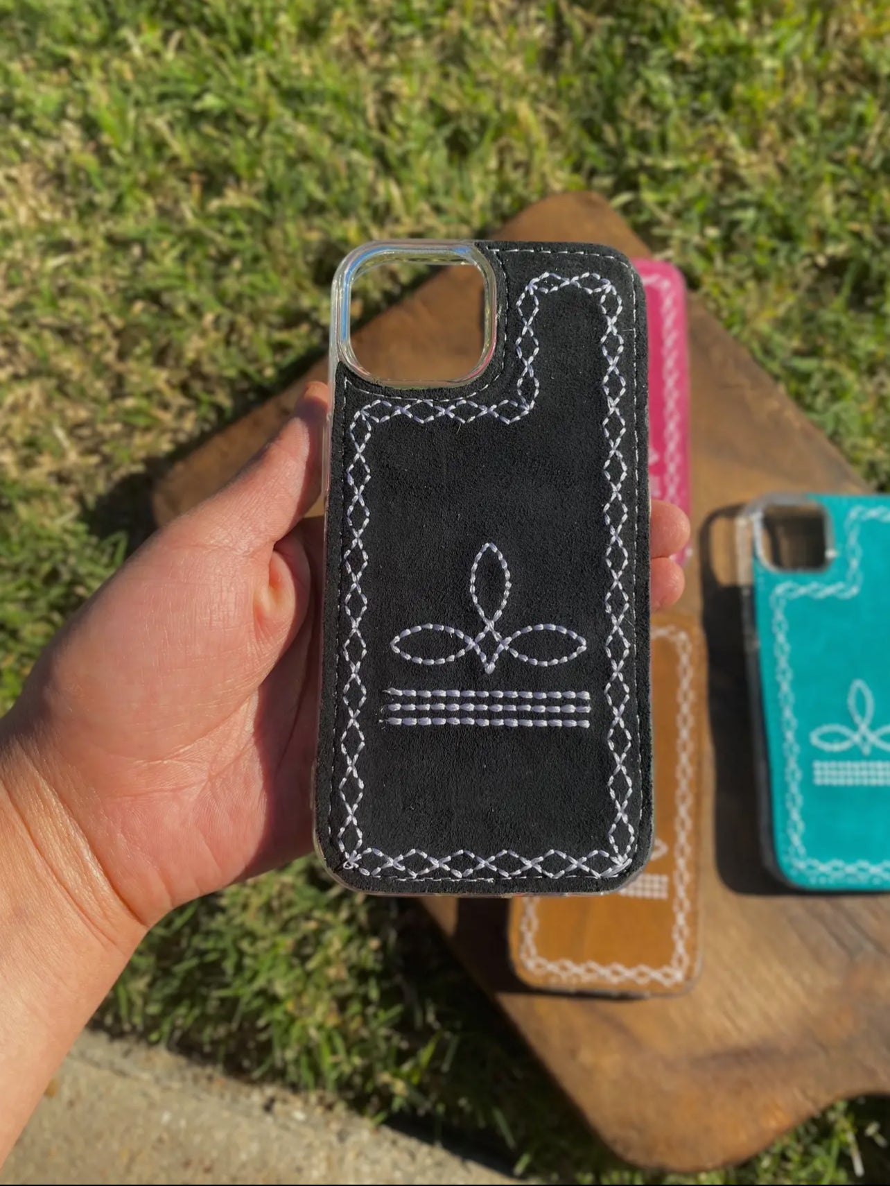 Boot stitch suede leather phone case