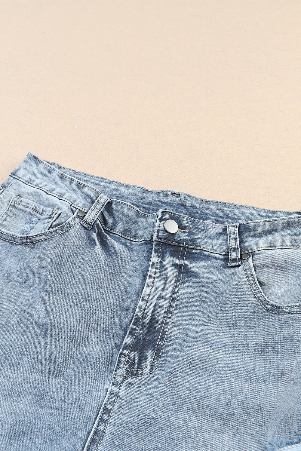 High Waist Frayed Hem Destructed Slim Jeans
