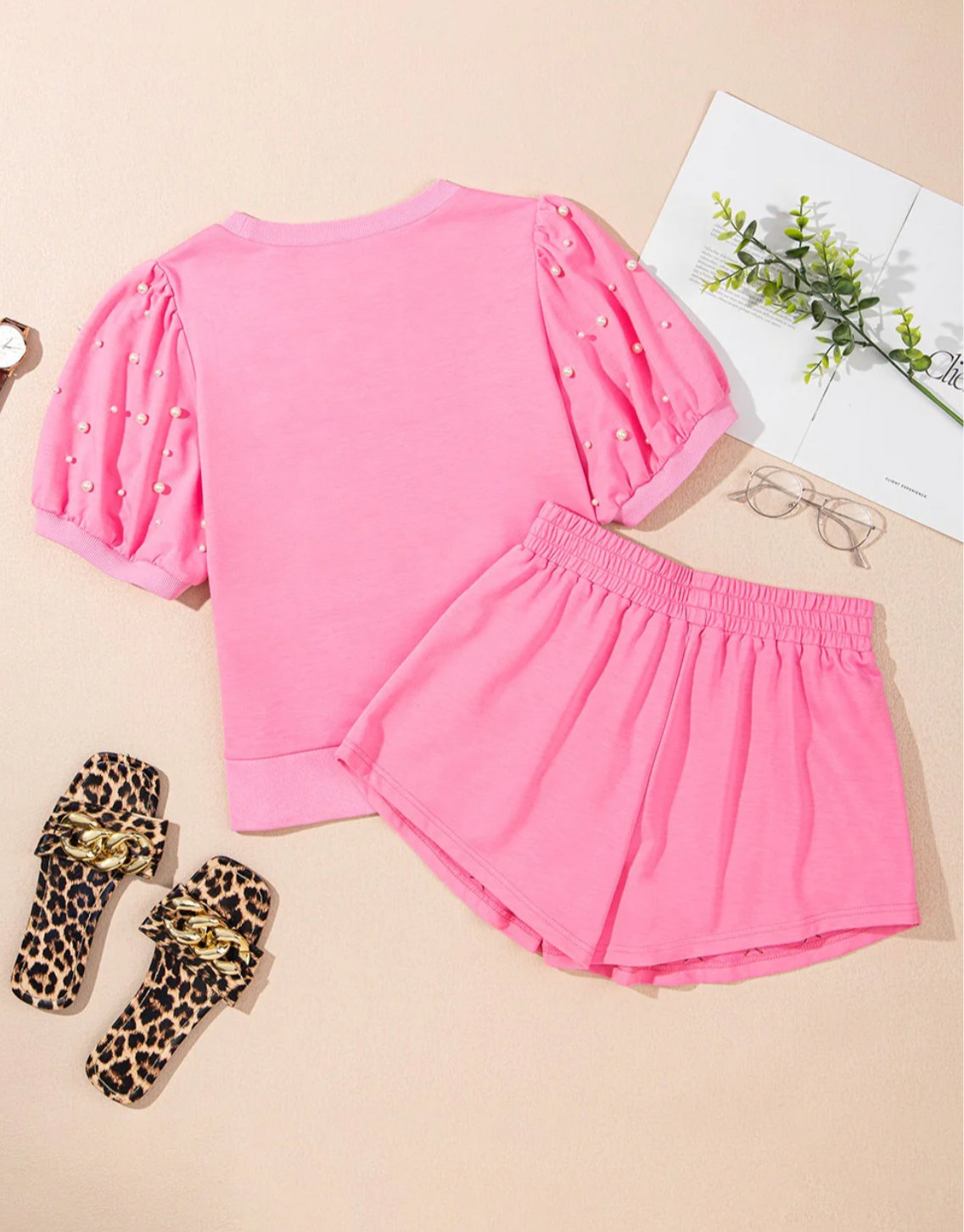 Pink Pearl Bow Print Set
