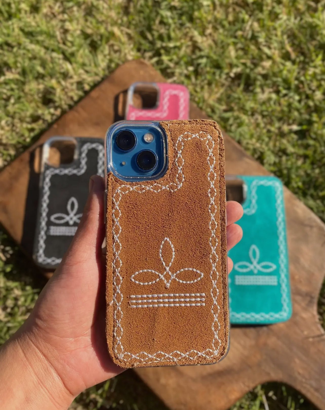 Boot stitch suede leather phone case
