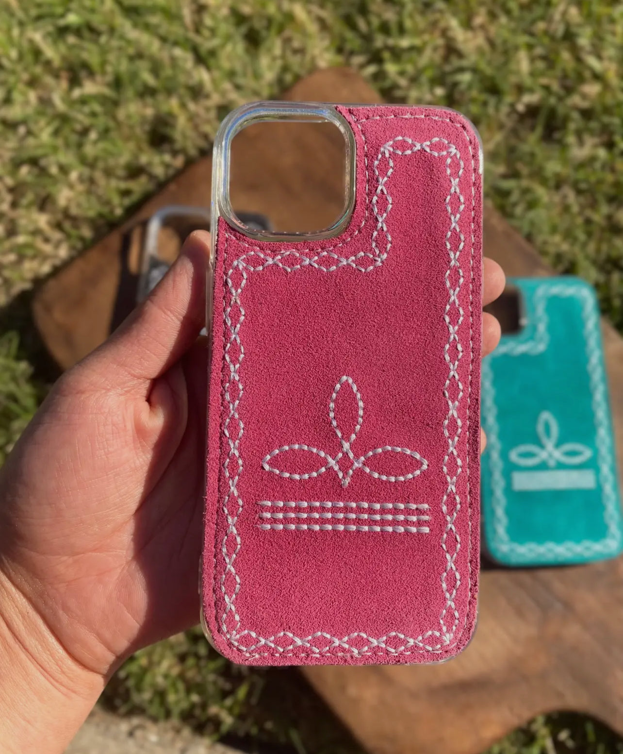 Boot stitch suede leather phone case