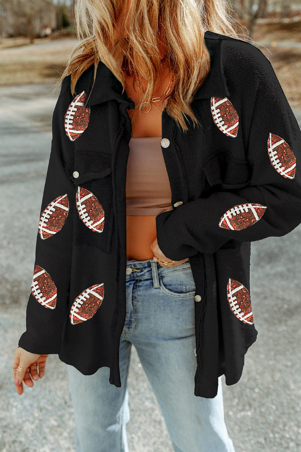 Black Fleece Graphic Football Shacket