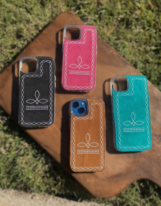 Boot stitch suede leather phone case