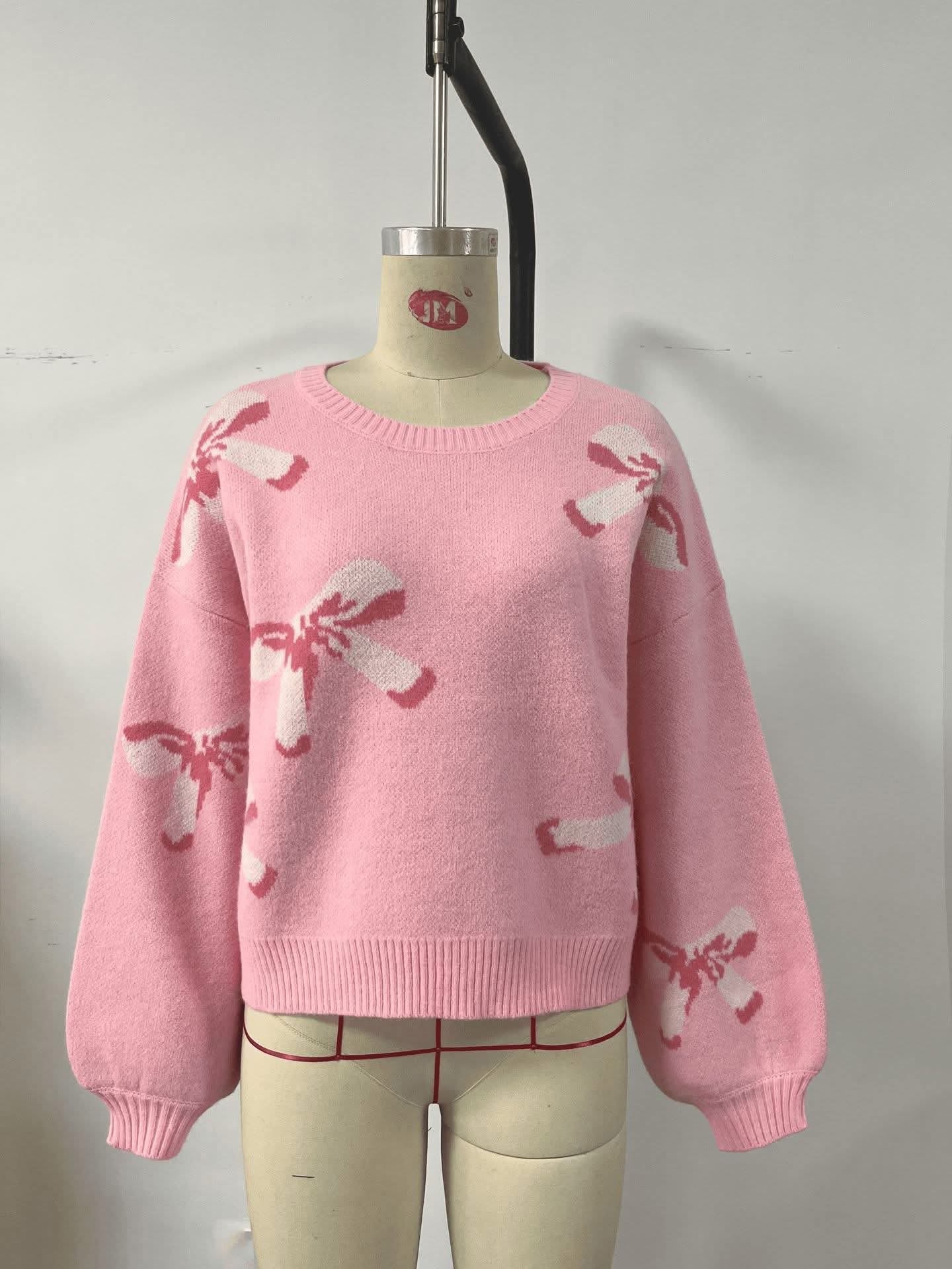 BOWS JACQUARD KNIT SWEATER FR
