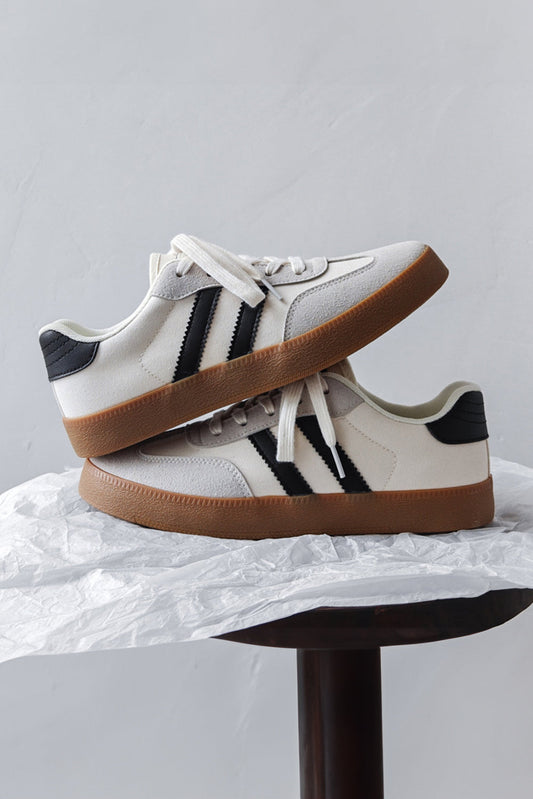 White Striped Lace Up Sneakers