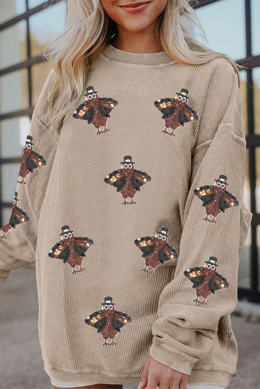 Beige Ribbed Sequin Turkey Sweatshirt RTS