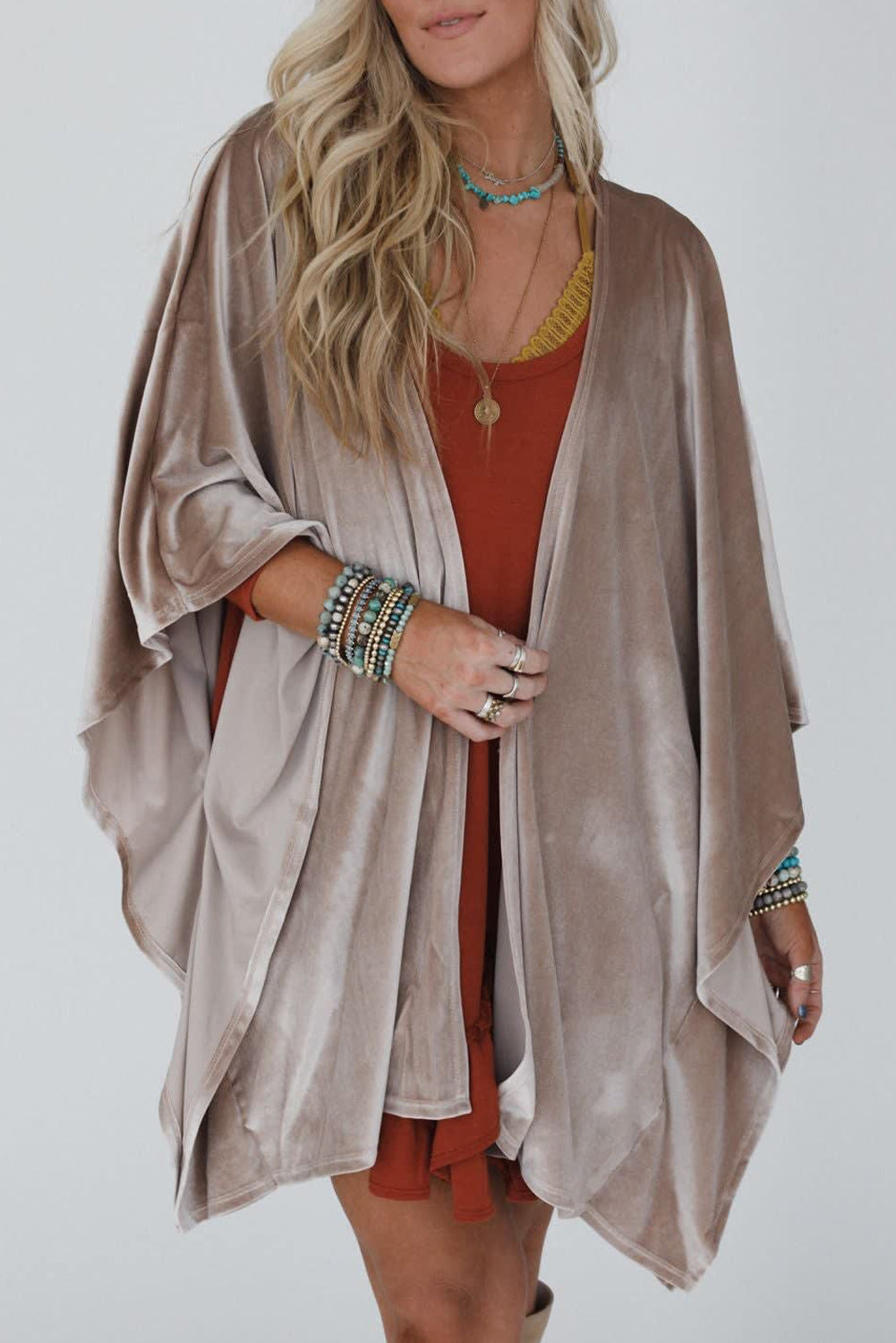 Beige Velvet Loose Cardigan FB