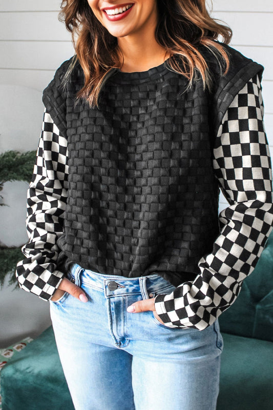 Black Checkered Long Sleeve Top FB