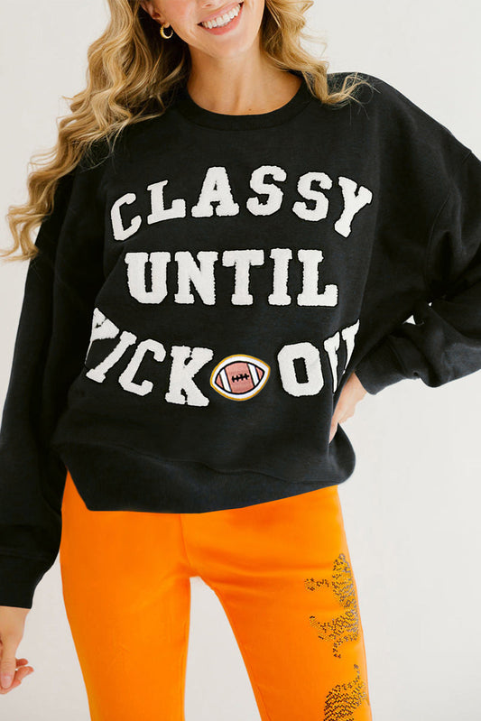 Black Classy Until Kickoff Patched Sweatshirt FB