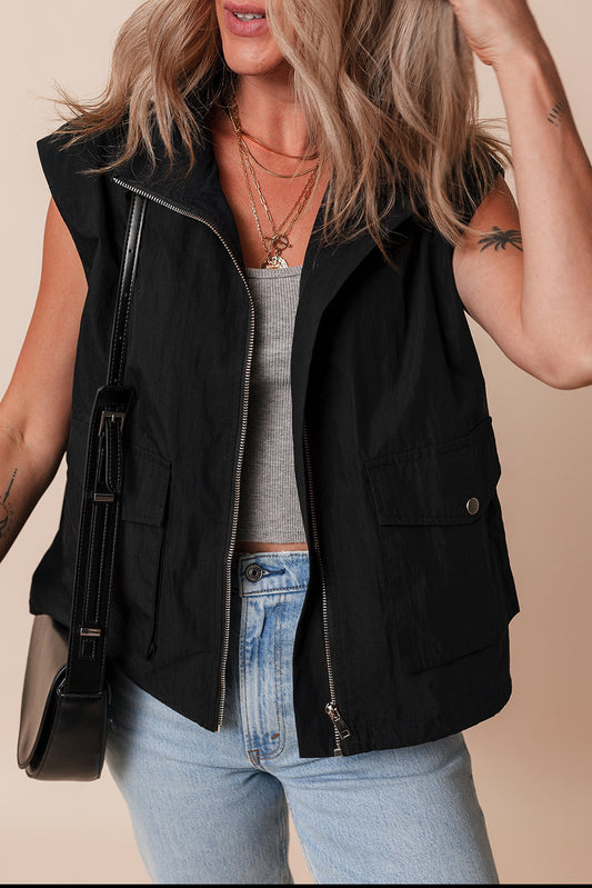 Black Flap Pocket Vest FB