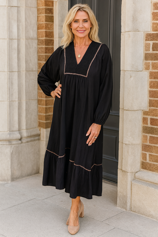 Black Leopard Trim Dress LT