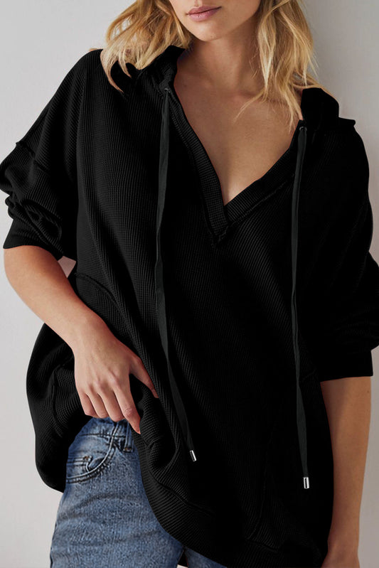 Black Oversize Waffle Hoodie FB