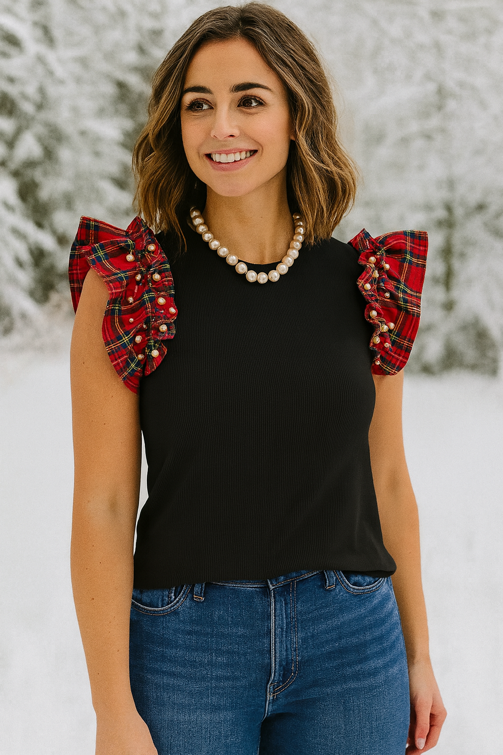 Plaid Pearl Ruffle Top September.