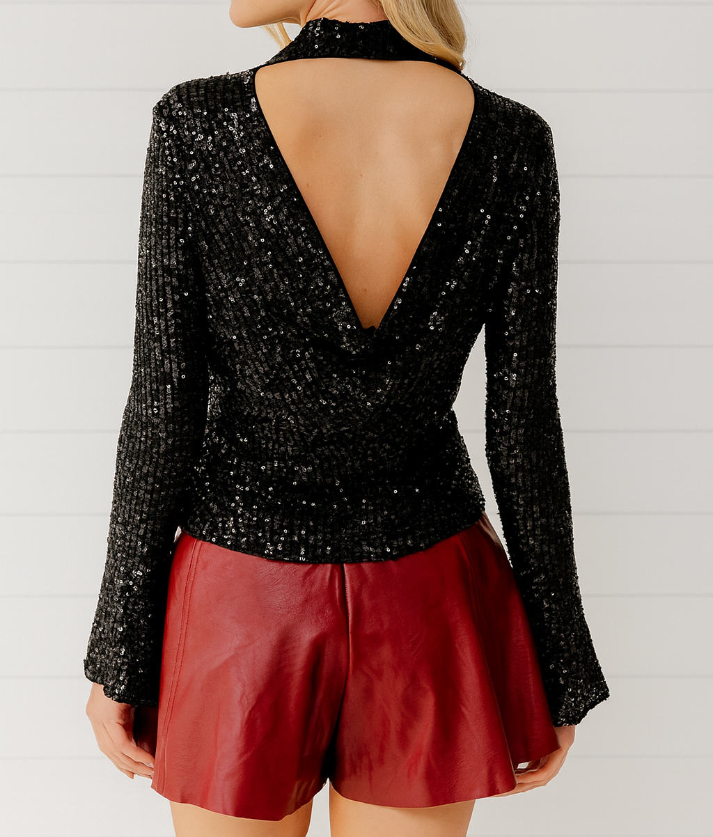 Black Sequin Bell Top LT