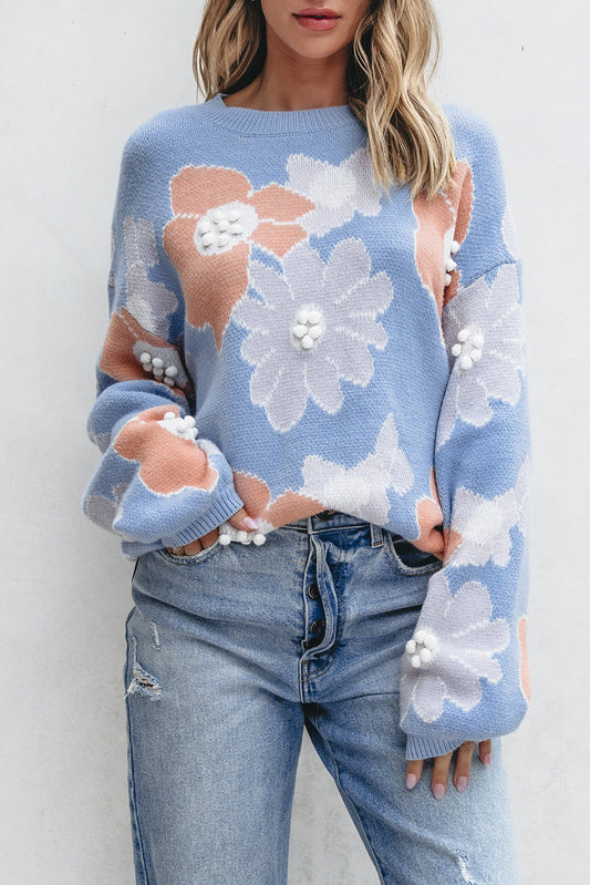 Blue Floral Knitted Sweater FB