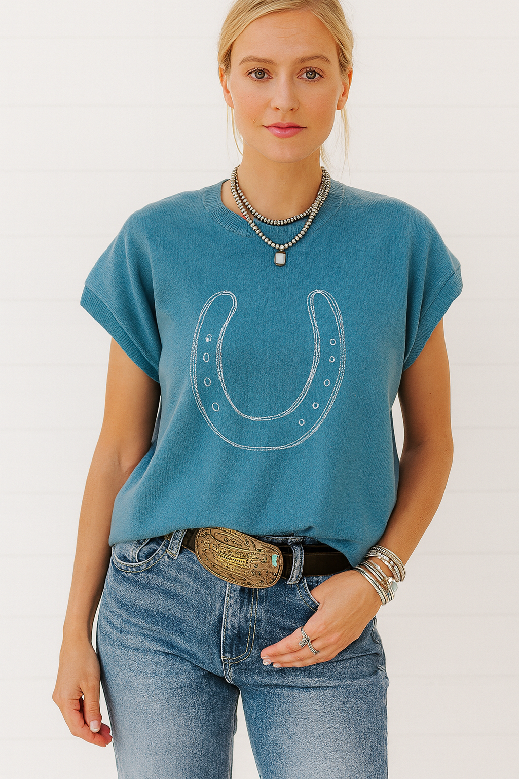 Blue Horse Shoe Embroidered Sweater LT