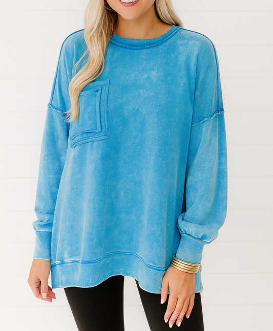 Blue Mineral Wash Pocket Sweatshirt LT