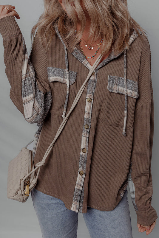 Brown Plaid Patchwork Shacket FB