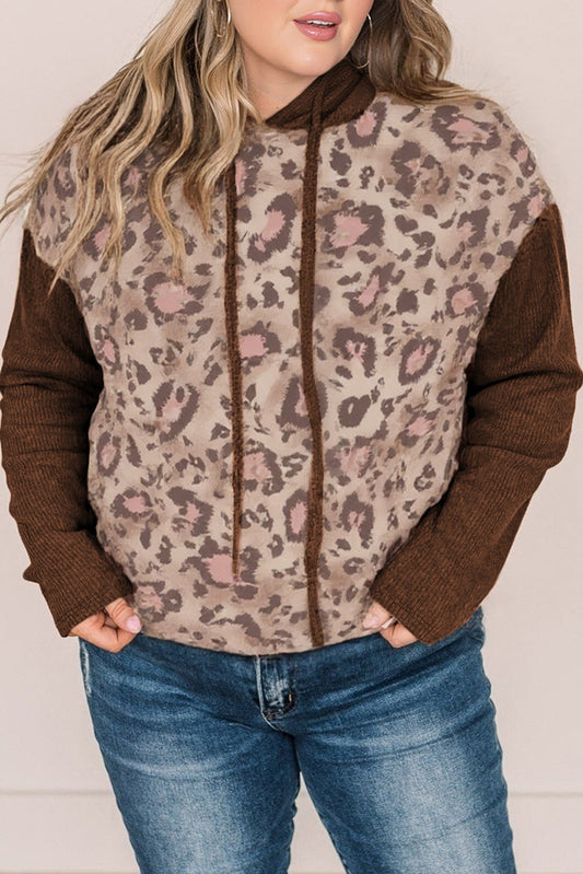 Brown Leopard Knit Plus Hoodie FB