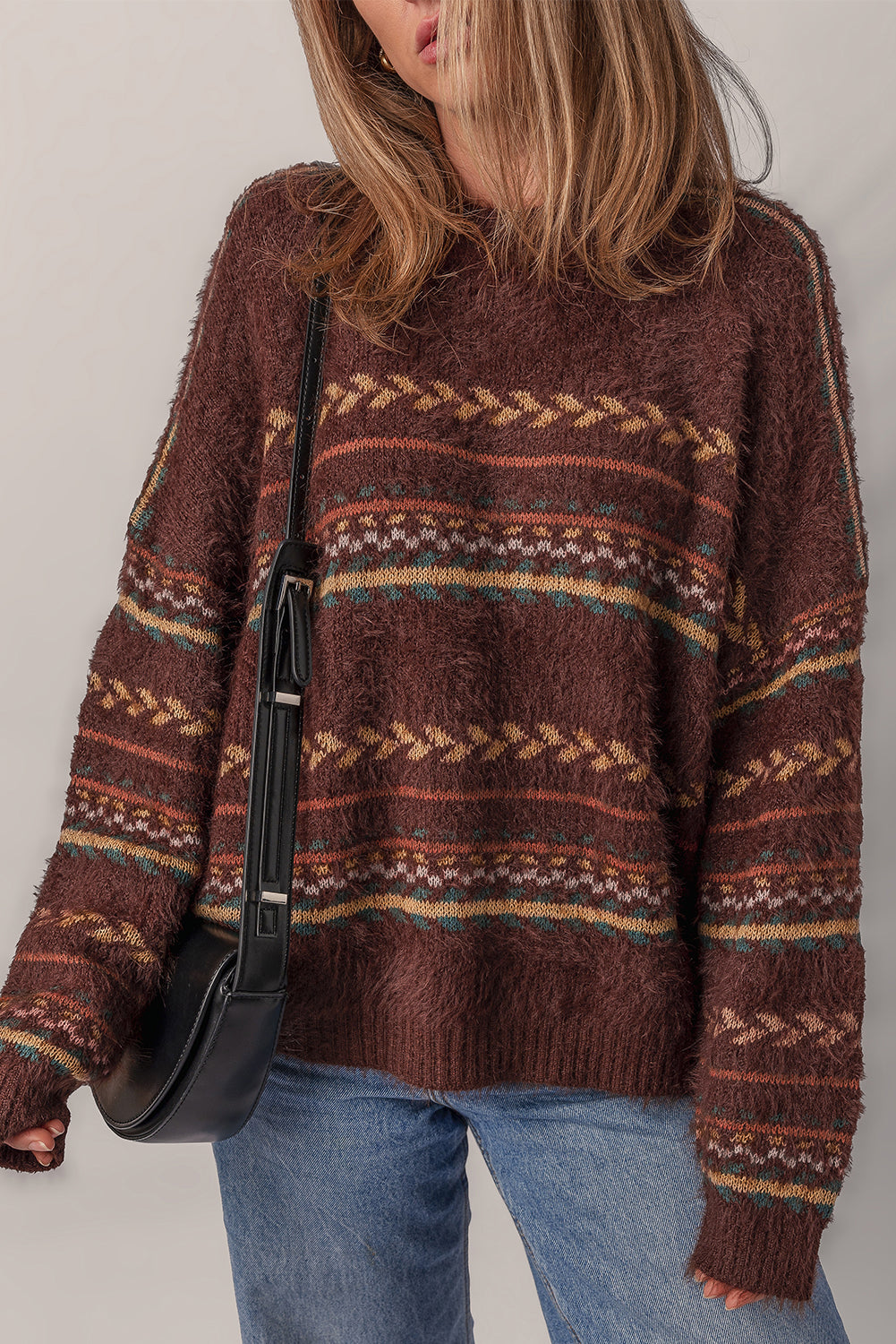 Brown Pattern Knit Sweater FB