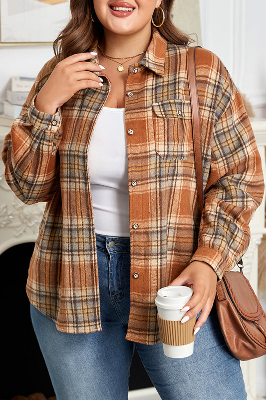 Brown Plaid Plus Size Shacket FB