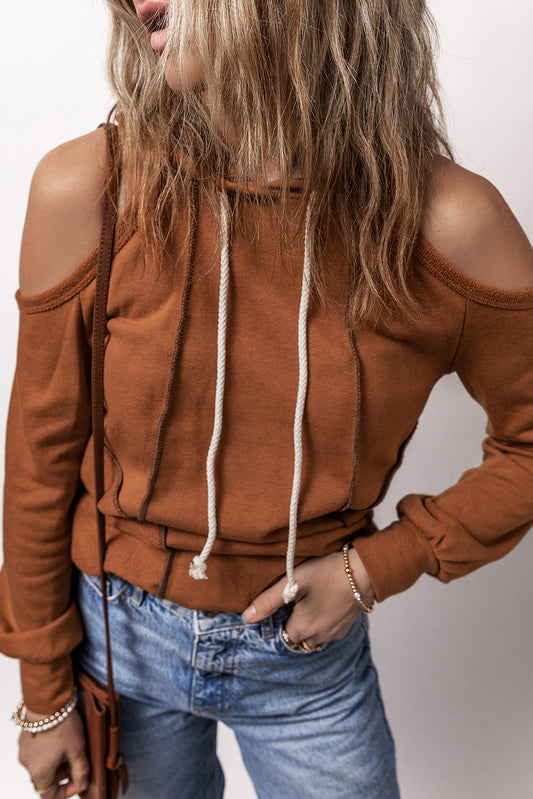 Cold Shoulder Drawstring Hoodie FB