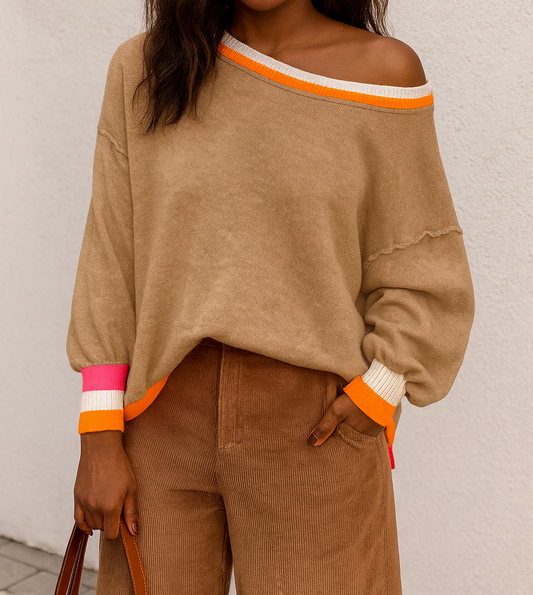 Colorblock Striped Drop Shoulder Sweater FB