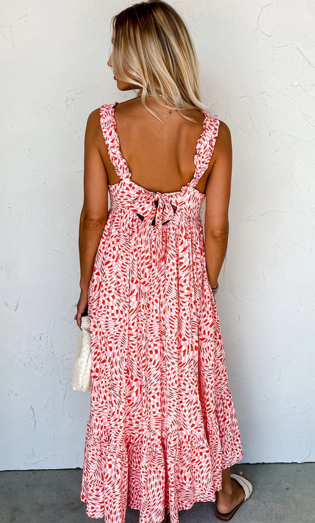 Pink and Red Print Midi Dress