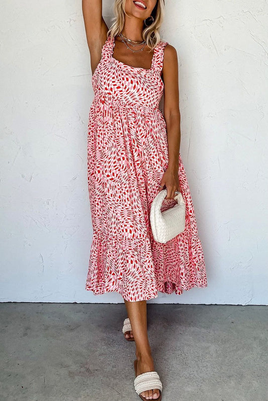 Pink and Red Print Midi Dress