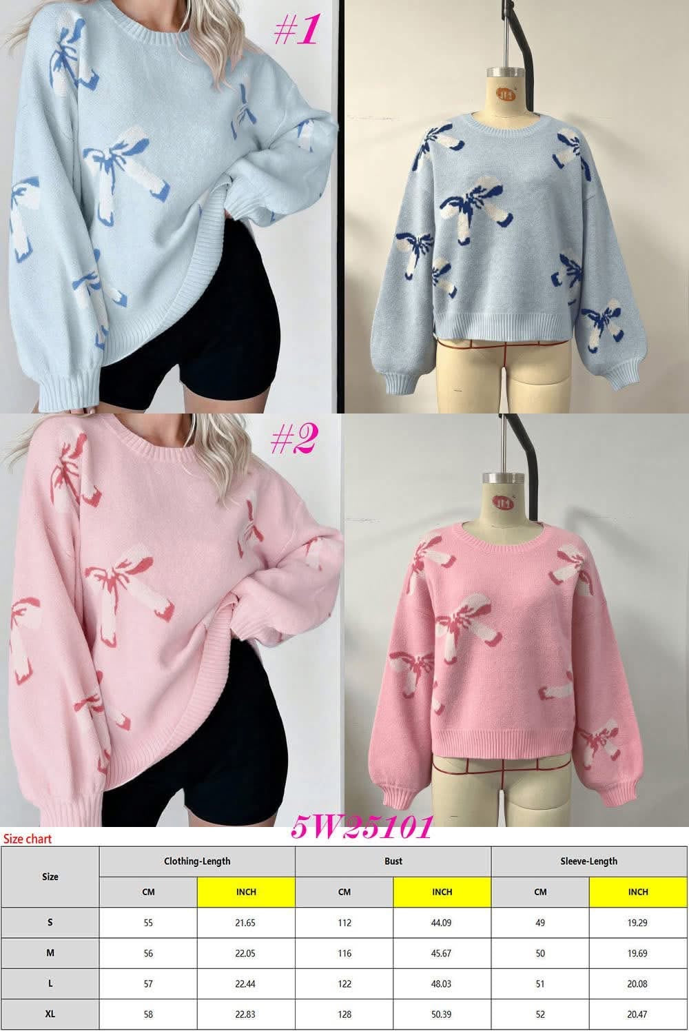BOWS JACQUARD KNIT SWEATER FR