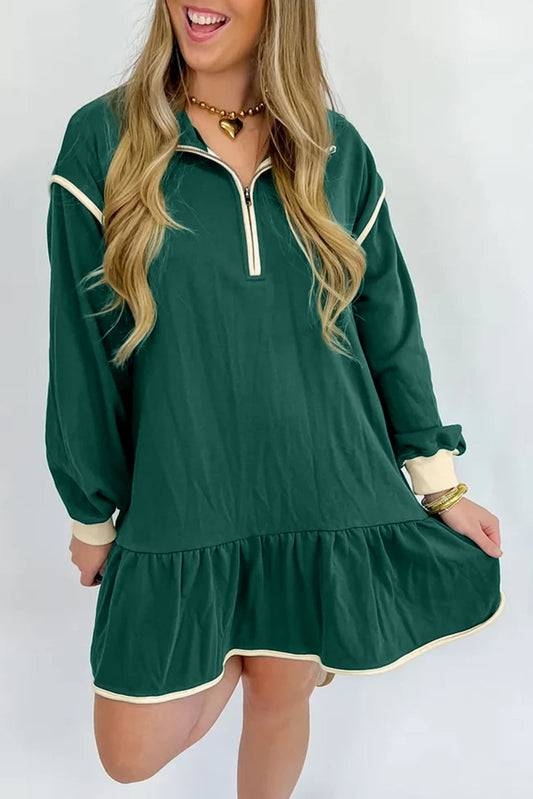 Evergreen Contrast Ruffle Hem Dress FB