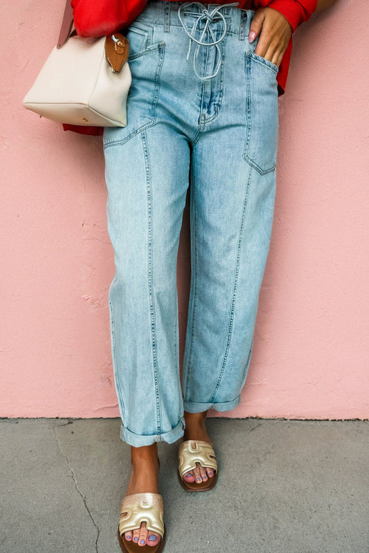 Exposed Stitch Barrel Jeans LT
