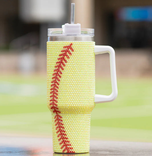 40OZ RHINESTONE SOFTBALL TUMBLER
