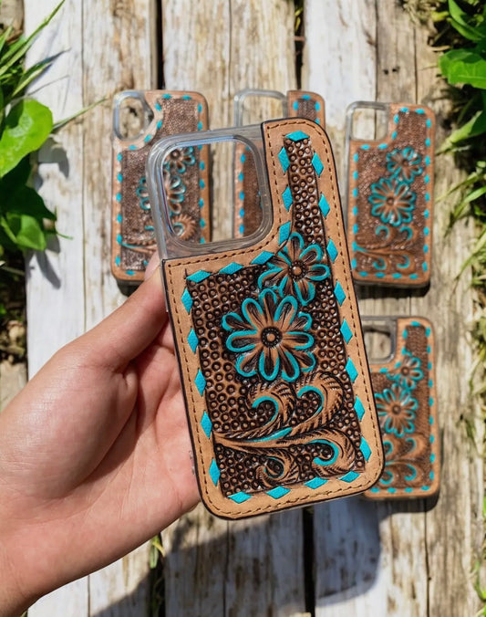Turquoise leather flower