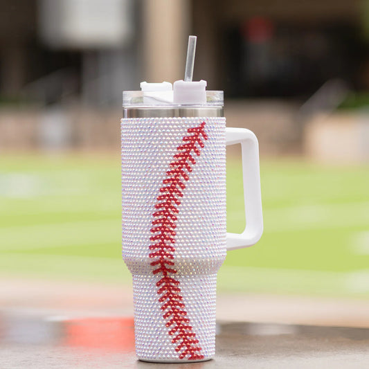 40OZ RHINESTONE BASEBALL TUMBLER