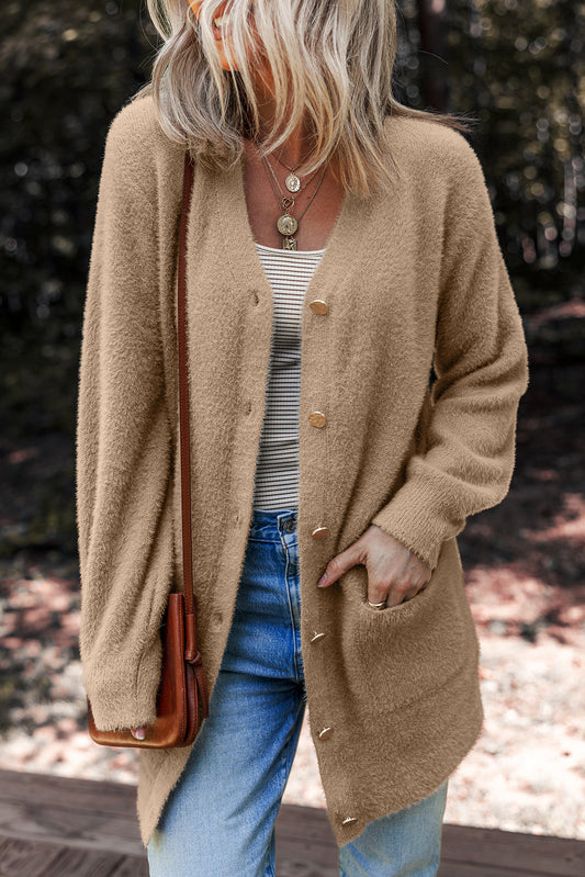 Fuzzy Buttoned Cardigan FB