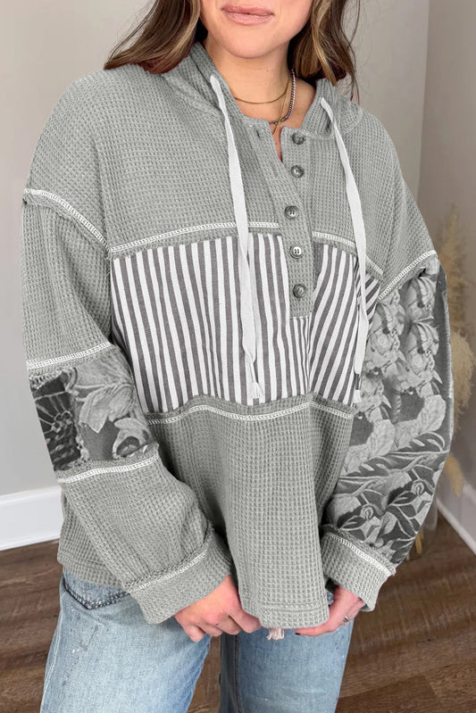 Gray Waffle Mix Print Plus Hoodie RTS