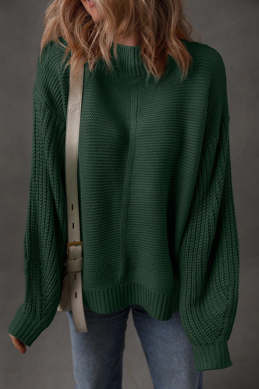 Green Front Seam Loose Sweater LT